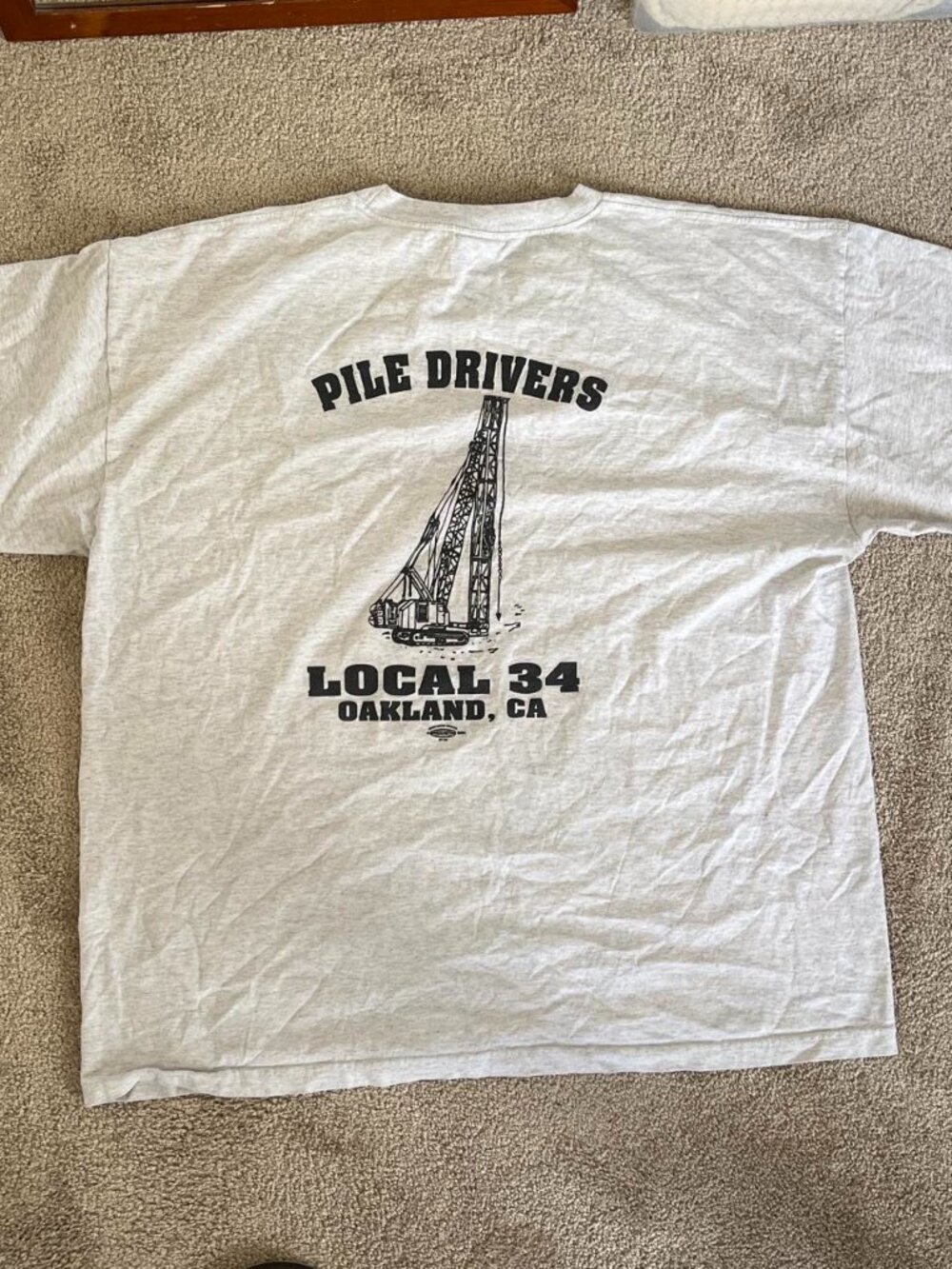 Pile Drivers Local 34 Oakland Union Pocket Tee Grey 3XL